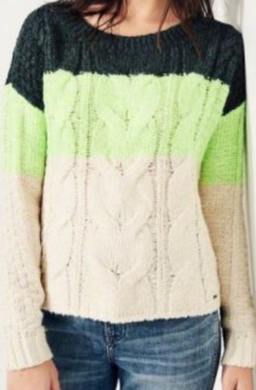 Hollister Women's 3 Toned Block Green Cable Braided Sweater Size Small